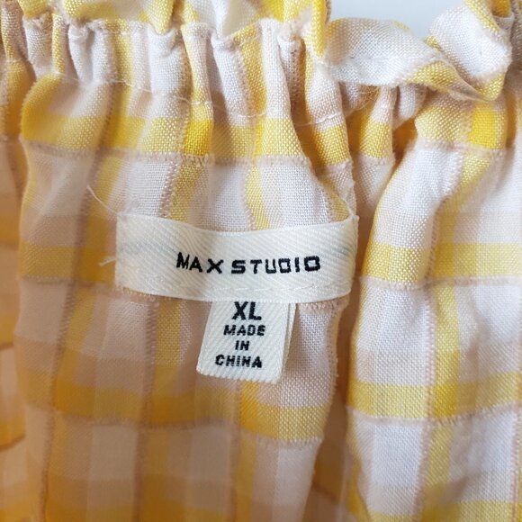 Max Studio Ruffle Neck Plaid/Checks Yellow Peasant Tiered Boho Dress size XL - Picture 5 of 6